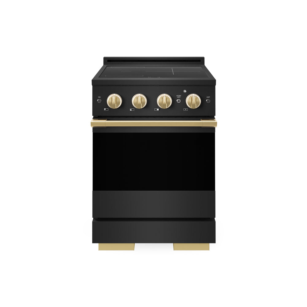 ZLINE Autograph Edition 24 in. 3.2 cu. ft. Marino Induction Range with 3 Element Cooktop and Electric Convection Oven in Black Stainless Steel with Polished Gold Accents (MINRBZ-24-G)