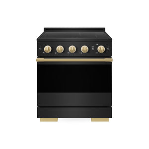 ZLINE Autograph Edition 30 in. 4.2 cu. ft. Marino Induction Range with 4 Element Cooktop and Electric Convection Oven in Black Stainless Steel with Polished Gold Accents (MINRBZ-30-G)