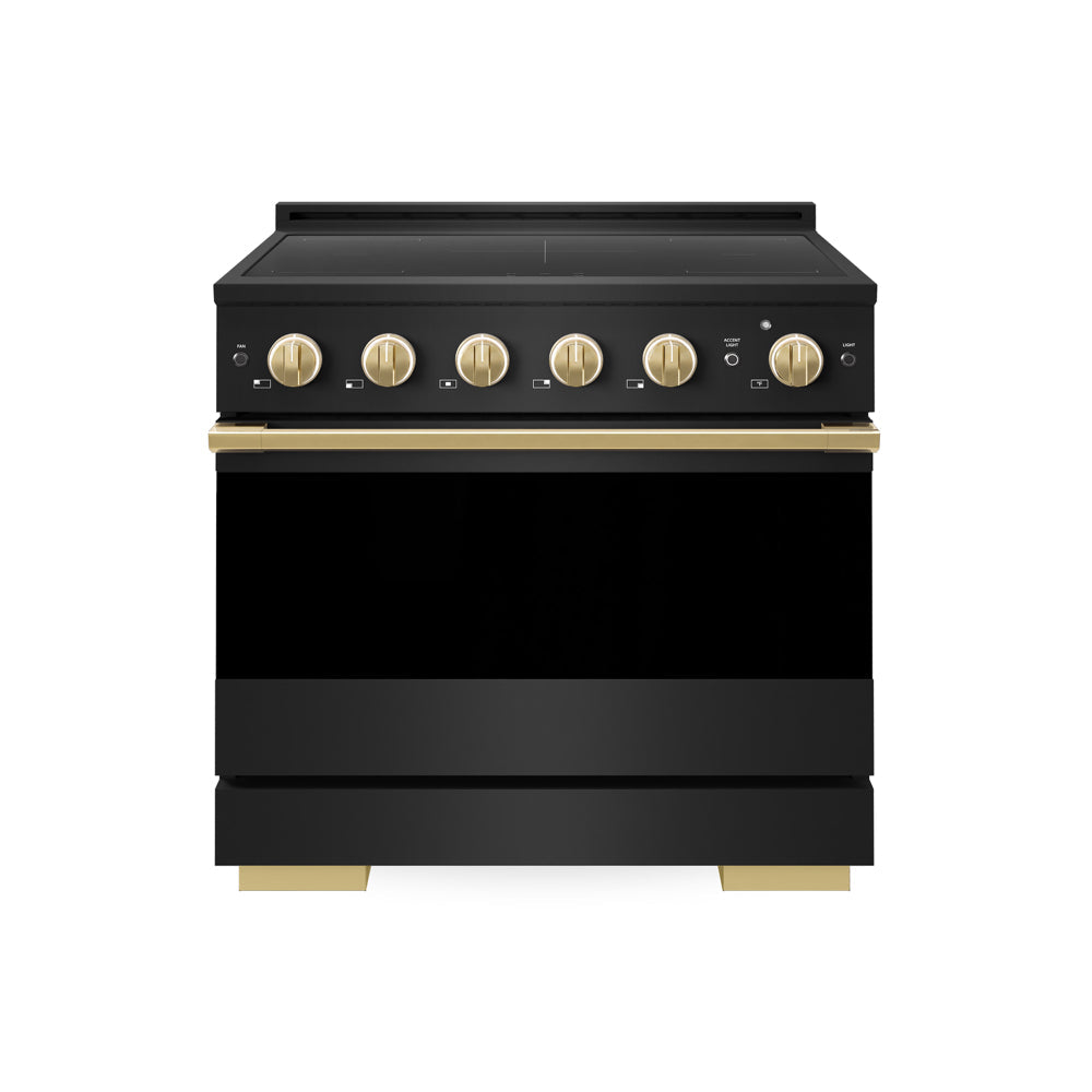 ZLINE Autograph Edition 36 in. 5.2 cu. ft. Marino Induction Range with 5 Element Cooktop and Electric Convection Oven in Black Stainless Steel with Polished Gold Accents (MINRBZ-36-G)