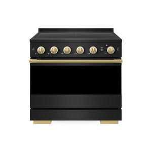 ZLINE Autograph Edition 36 in. 5.2 cu. ft. Marino Induction Range with 5 Element Cooktop and Electric Convection Oven in Black Stainless Steel with Polished Gold Accents (MINRBZ-36-G)