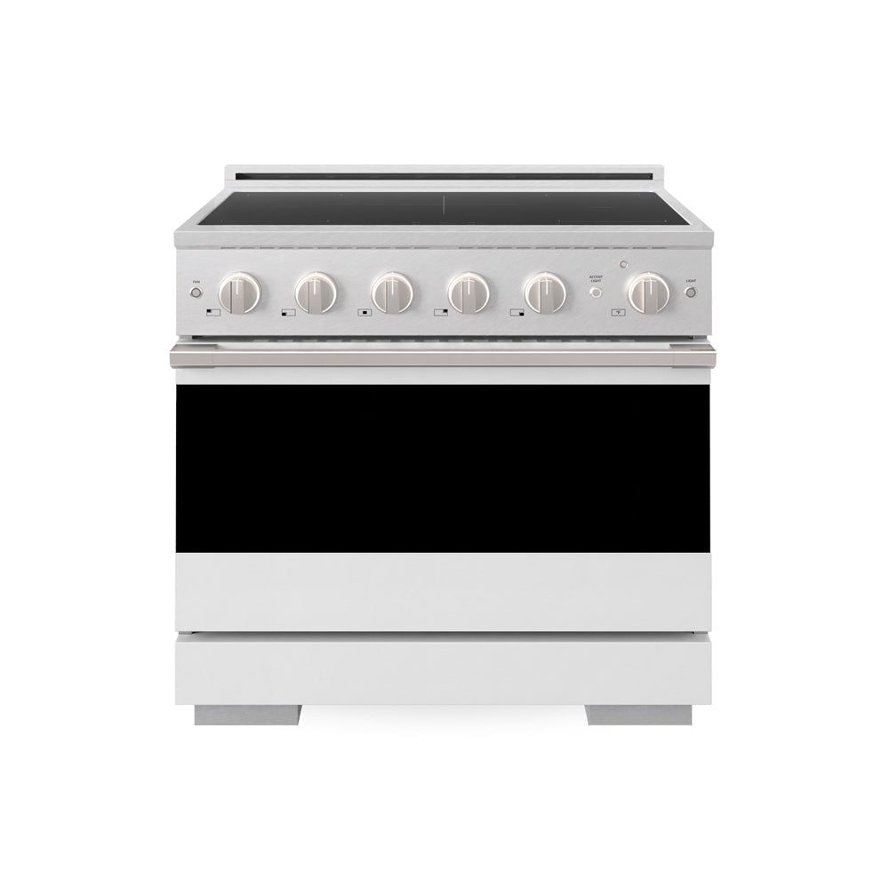 ZLINE 36 in. 5.2 cu. ft. Marino Induction Range with 5 Element Cooktop and Electric Convection Oven in Satin Stainless Steel with White Matte Door (MINRS-WM-36)