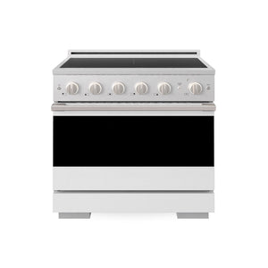 ZLINE 36 in. 5.2 cu. ft. Marino Induction Range with 5 Element Cooktop and Electric Convection Oven in Satin Stainless Steel with White Matte Door (MINRS-WM-36)