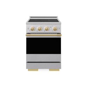 ZLINE Autograph Edition 24 in. 3.2 cu. ft. Marino Induction Range with 3 Element Cooktop and Electric Convection Oven in Satin Stainless Steel with Polished Gold Accents (MINRSZ-24-G)