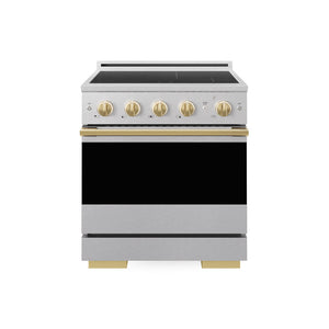 ZLINE Autograph Edition 30 in. 4.2 cu. ft. Marino Induction Range with 4 Element Cooktop and Electric Convection Oven in Satin Stainless Steel with Polished Gold Accents (MINRSZ-30-G)