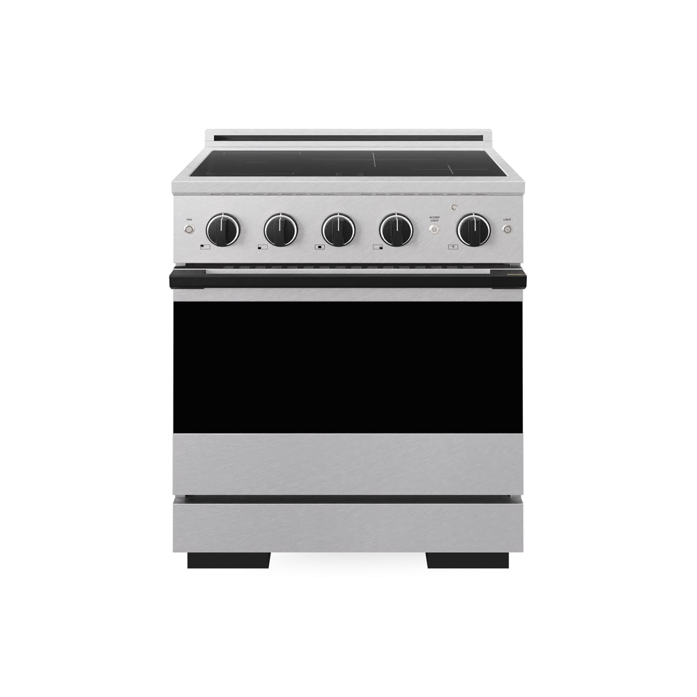 ZLINE Autograph Edition 30 in. 4.2 cu. ft. Marino Induction Range with 4 Element Cooktop and Electric Convection Oven in Satin Stainless Steel with Matte Black Accents (MINRSZ-30-MB)