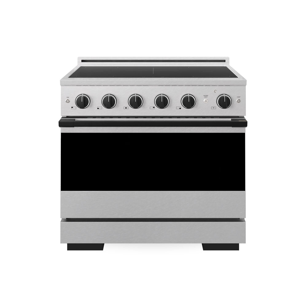 ZLINE Autograph Edition 36 in. 5.2 cu. ft. Marino Induction Range with 5 Element Cooktop and Electric Convection Oven in Satin Stainless Steel with Matte Black Accents (MINRSZ-36-MB)