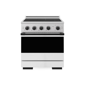 ZLINE Autograph Edition 30 in. 4.2 cu. ft. Marino Induction Range with 4 Element Cooktop and Electric Convection Oven in Satin Stainless Steel with White Matte Door and Matte Black Accents (MINRSZ-WM-30-MB)