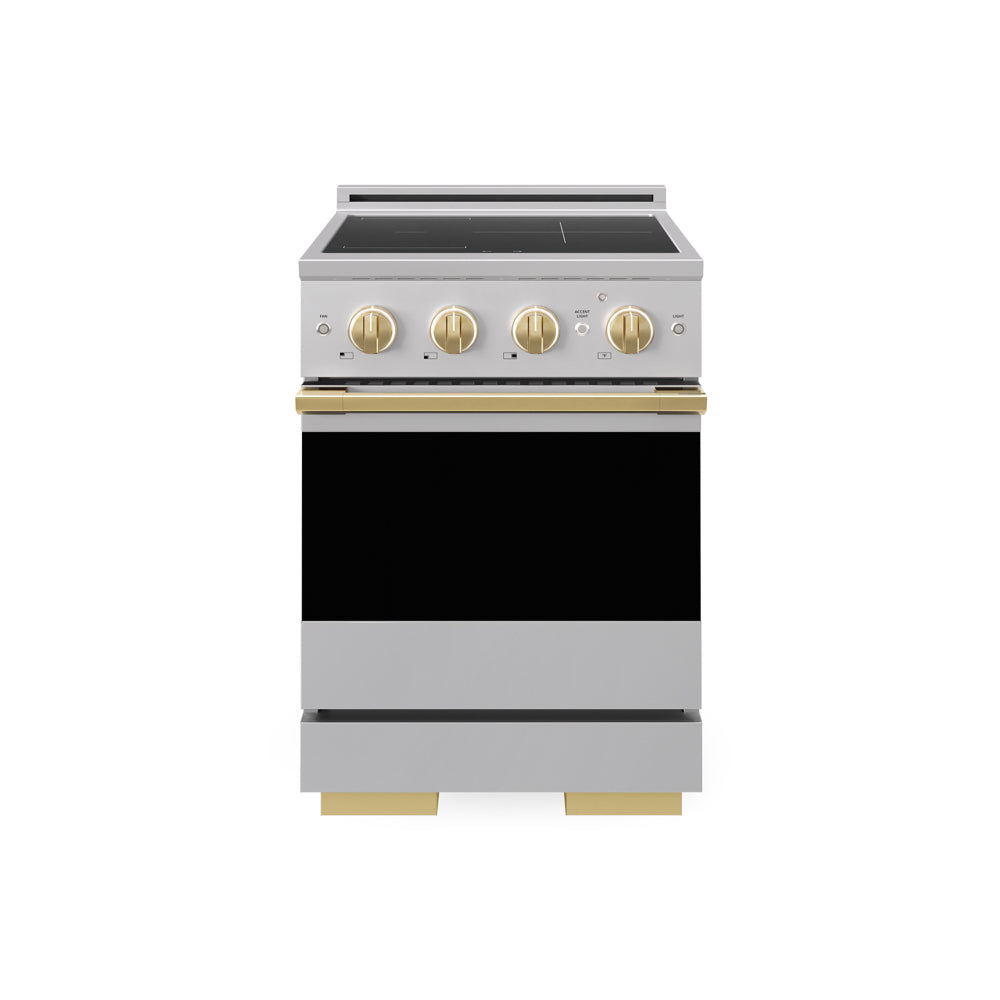 ZLINE Autograph Edition 24 in. 3.2 cu. ft. Marino Induction Range with 3 Element Cooktop and Electric Convection Oven in Stainless Steel with Polished Gold Accents (MINRZ-24-G)