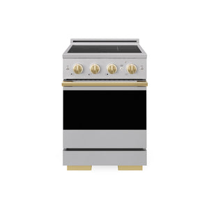 ZLINE Autograph Edition 24 in. 3.2 cu. ft. Marino Induction Range with 3 Element Cooktop and Electric Convection Oven in Stainless Steel with Polished Gold Accents (MINRZ-24-G)