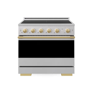ZLINE Autograph Edition 36 in. 5.2 cu. ft. Marino Induction Range with 5 Element Cooktop and Electric Convection Oven in Stainless Steel with Polished Gold Accents (MINRZ-36-G)