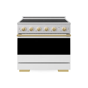 ZLINE Autograph Edition 36 in. 5.2 cu. ft. Marino Induction Range with 5 Element Cooktop and Electric Convection Oven in Stainless Steel with White Matte Door and Polished Gold Accents (MINRZ-WM-36-G)