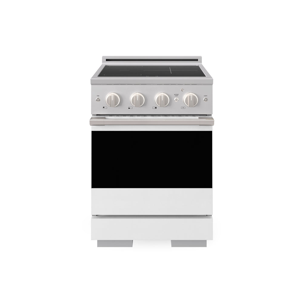 ZLINE 24 in. 3.2 cu. ft. Marino Induction Range with 3 Element Cooktop and Electric Convection Oven in Stainless Steel with White Matte Door (MINR-WM-24) main image.