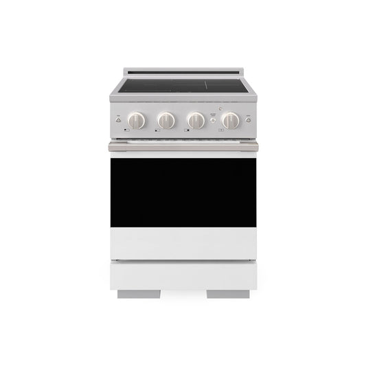 ZLINE 24 in. 3.2 cu. ft. Marino Induction Range with 3 Element Cooktop and Electric Convection Oven in Stainless Steel with White Matte Door (MINR-WM-24) main image.