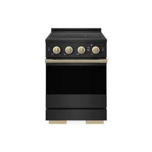 ZLINE Autograph Edition 24 in. 3.2 cu. ft. Marino Induction Range with 3 Element Cooktop and Electric Convection Oven in Black Stainless Steel with Champagne Bronze Accents (MINRBZ-24-CB) main image.