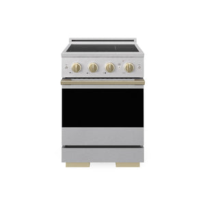 ZLINE Autograph Edition 24 in. 3.2 cu. ft. Marino Induction Range with 3 Element Cooktop and Electric Convection Oven in Satin Stainless Steel with Champagne Bronze Accents (MINRSZ-24-CB) main image.