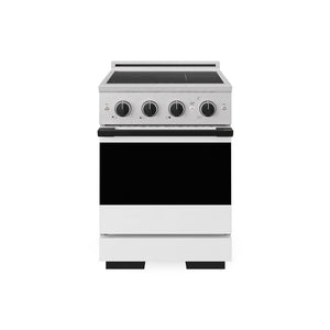 ZLINE Autograph Edition 24 in. 3.2 cu. ft. Marino Induction Range with 3 Element Cooktop and Electric Convection Oven in Satin Stainless Steel with White Matte Door and Matte Black Accents (MINRSZ-WM-24-MB) main image.