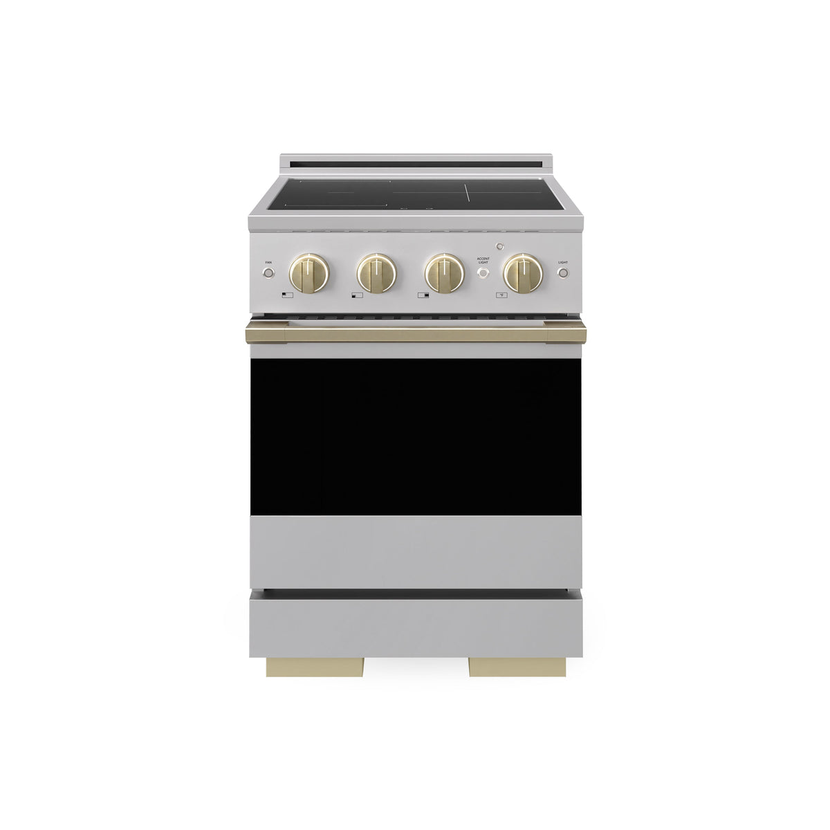 ZLINE Autograph Edition 24 in. 3.2 cu. ft. Marino Induction Range with 3 Element Cooktop and Electric Convection Oven in Stainless Steel with Champagne Bronze Accents (MINRZ-24-CB) main image.