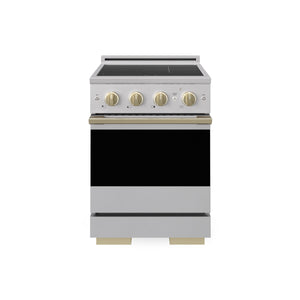 ZLINE Autograph Edition 24 in. 3.2 cu. ft. Marino Induction Range with 3 Element Cooktop and Electric Convection Oven in Stainless Steel with Champagne Bronze Accents (MINRZ-24-CB) main image.