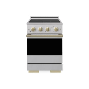 ZLINE Autograph Edition 24 in. 3.2 cu. ft. Marino Induction Range with 3 Element Cooktop and Electric Convection Oven in Stainless Steel with Champagne Bronze Accents (MINRZ-24-CB) main image.
