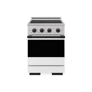 ZLINE Autograph Edition 24 in. 3.2 cu. ft. Marino Induction Range with 3 Element Cooktop and Electric Convection Oven in Stainless Steel with White Matte Door and Matte Black Accents (MINRZ-WM-24-MB) main image.
