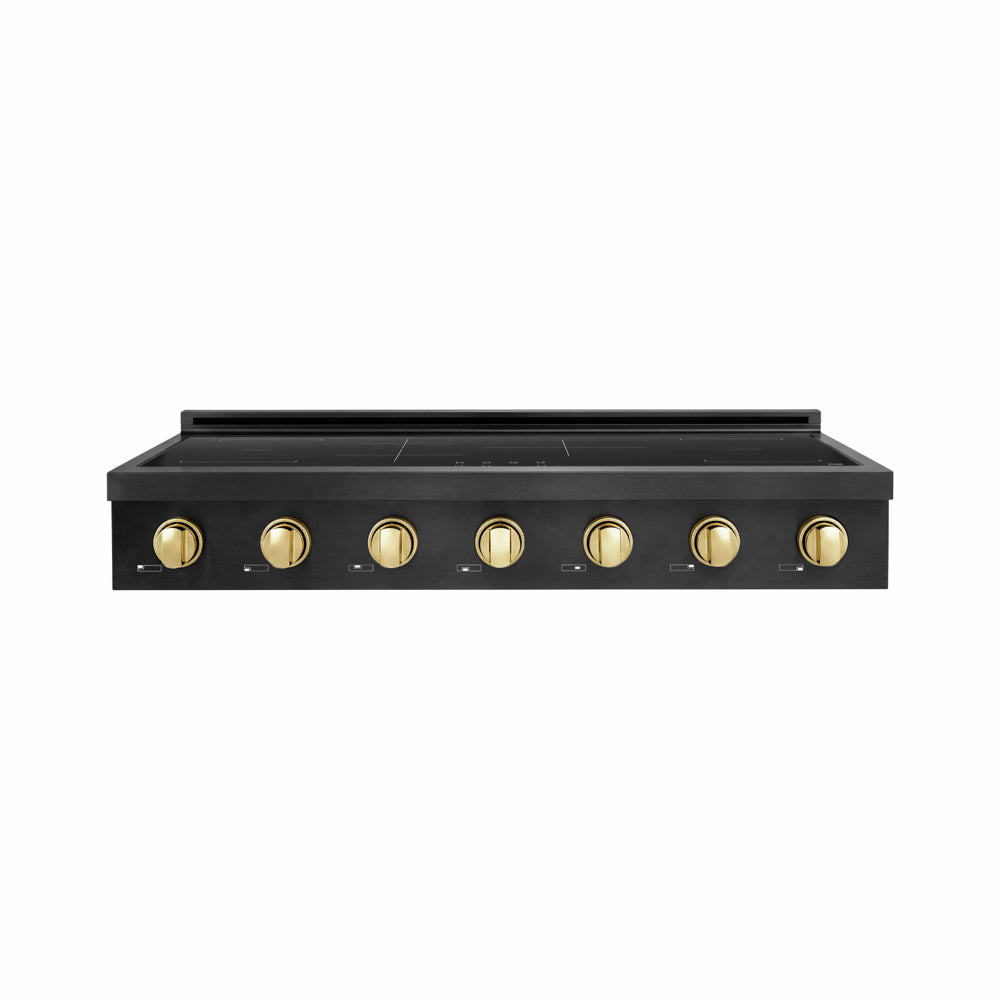 ZLINE Autograph Edition 48 in. Paramount Induction Rangetop with 7 Element Cooktop in Black Stainless Steel and Polished Gold Accents (SINRTBZ-48-G) main image.