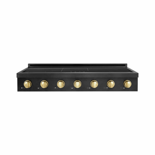 ZLINE Autograph Edition 48 in. Paramount Induction Rangetop with 7 Element Cooktop in Black Stainless Steel and Polished Gold Accents (SINRTBZ-48-G) main image.
