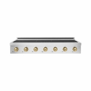 ZLINE Autograph Edition 48 in. Paramount Induction Rangetop with 7 Element Cooktop in Satin Stainless Steel and Champagne Bronze Accents (SINRTSZ-48-CB) main image.