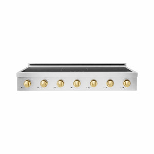 ZLINE Autograph Edition 48 in. Paramount Induction Rangetop with 7 Element Cooktop in Satin Stainless Steel and Polished Gold Accents (SINRTSZ-48-G) main image.
