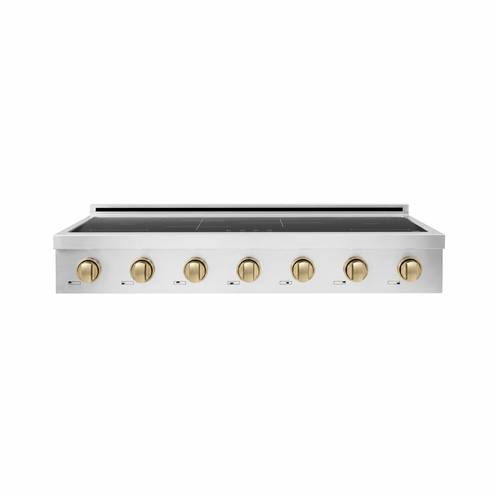 ZLINE Autograph Edition 48 in. Paramount Induction Rangetop with 7 Element Cooktop in Stainless Steel and Champagne Bronze Accents (SINRTZ-48-CB) main image.