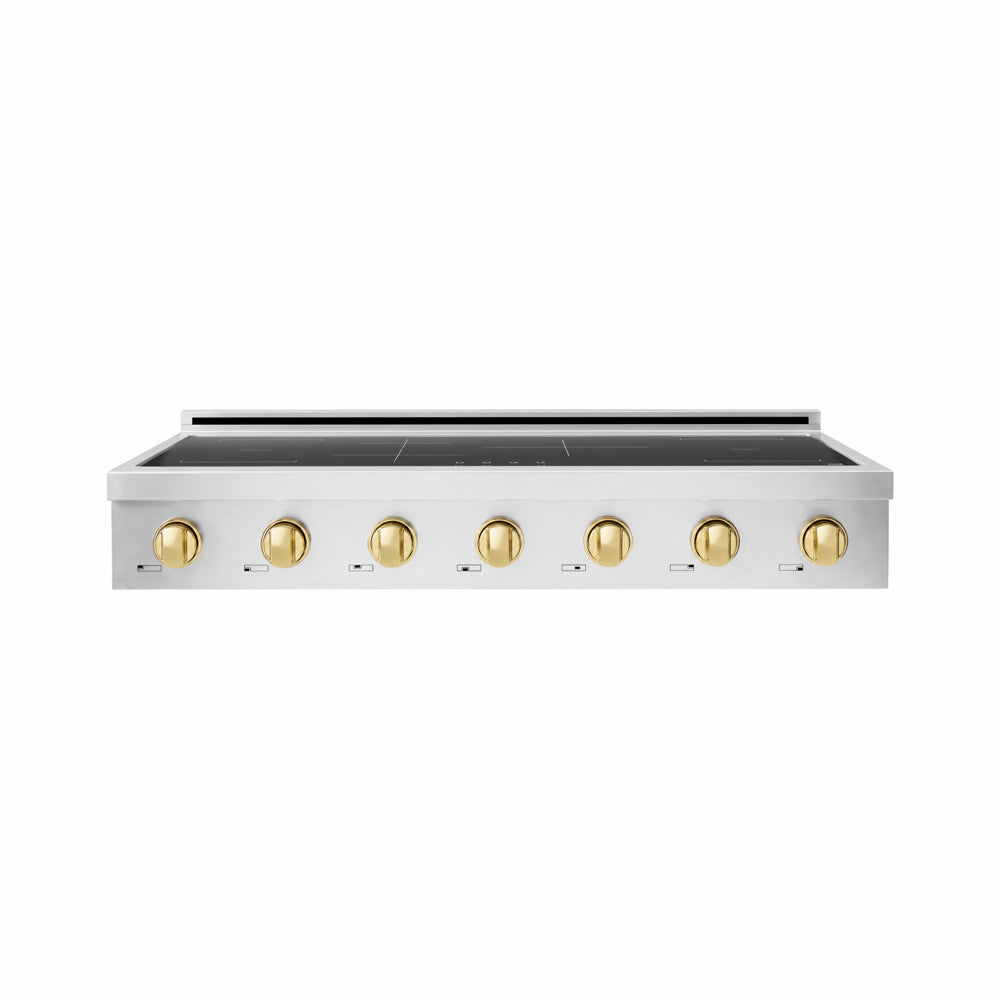 ZLINE Autograph Edition 48 in. Paramount Induction Rangetop with 7 Element Cooktop in Stainless Steel and Polished Gold Accents (SINRTZ-48-G) main image.