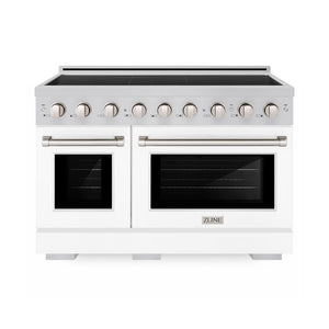 ZLINE 48 in. 6.7 cu. ft. Paramount Induction Range with 7 Element Cooktop and Dual Ovens in Stainless Steel with White Matte Doors (SINR-WM-48) main image.