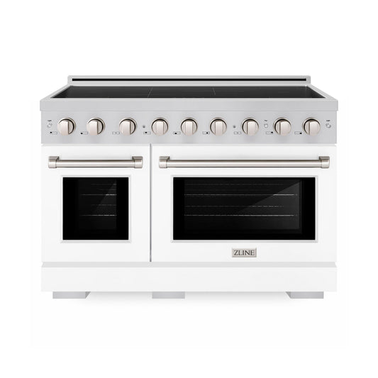 ZLINE 48 in. 6.7 cu. ft. Paramount Induction Range with 7 Element Cooktop and Dual Ovens in Stainless Steel with White Matte Doors (SINR-WM-48) main image.