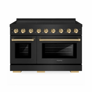 ZLINE Autograph Edition 48 in. 6.7 cu. ft. Paramount Induction Range with 7 Element Cooktop and Dual Ovens in Black Stainless Steel with Polished Gold Accents (SINRBZ-48-G) main image.