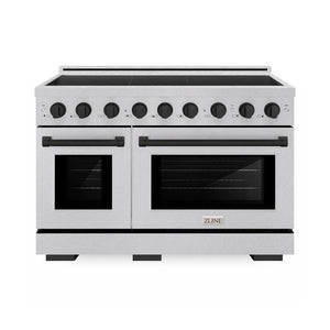 ZLINE Autograph Edition 48 in. 6.7 cu. ft. Paramount Induction Range with 7 Element Cooktop and Dual Ovens in Satin Stainless Steel with Matte Black Accents (SINRSZ-48-MB) main image.