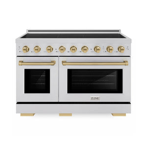 ZLINE Autograph Edition 48 in. 6.7 cu. ft. Paramount Induction Range with 7 Element Cooktop and Dual Ovens in Stainless Steel with Champagne Bronze Accents (SINRZ-48-CB) main image.