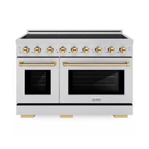 ZLINE Autograph Edition 48 in. 6.7 cu. ft. Paramount Induction Range with 7 Element Cooktop and Dual Ovens in Stainless Steel with Polished Gold Accents (SINRZ-48-G) main image.