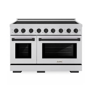 ZLINE Autograph Edition 48 in. 6.7 cu. ft. Paramount Induction Range with 7 Element Cooktop and Dual Ovens in Stainless Steel with Matte Black Accents (SINRZ-48-MB) main image.
