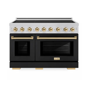 ZLINE Autograph Edition 48 in. 6.7 cu. ft. Paramount Induction Range with 7 Element Cooktop and Dual Ovens in Stainless Steel with Black Matte Doors and Polished Gold Accents (SINRZ-BLM-48-G) main image.