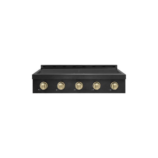 ZLINE Autograph Edition 36 in. Paramount Induction Rangetop with 5 Element Cooktop in Black Stainless Steel and Champagne Bronze Accents (SINRTBZ-36-CB) main image.