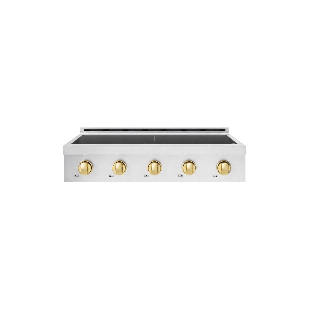 ZLINE Autograph Edition 36 in. Paramount Induction Rangetop with 5 Element Cooktop in Satin Stainless Steel and Polished Gold Accents (SINRTSZ-36-G)