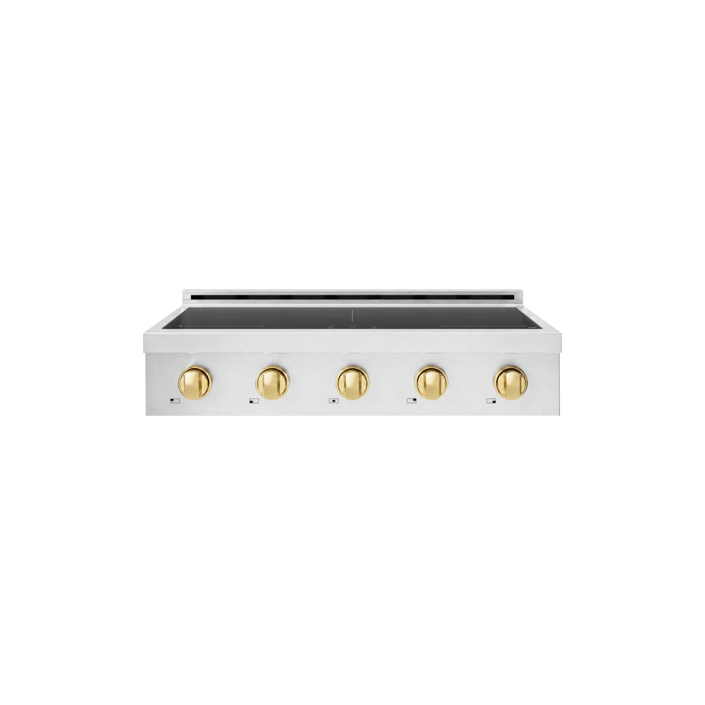 ZLINE Autograph Edition 36 in. Paramount Induction Rangetop with 5 Element Cooktop in Stainless Steel and Polished Gold Accents (SINRTZ-36-G)