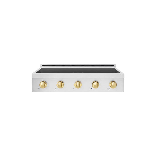 ZLINE Autograph Edition 36 in. Paramount Induction Rangetop with 5 Element Cooktop in Stainless Steel and Polished Gold Accents (SINRTZ-36-G) main image.