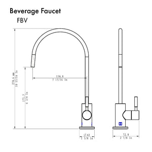 ZLINE Drink Faucet in Polished Gold (FBV-PG) dimensional diagram.