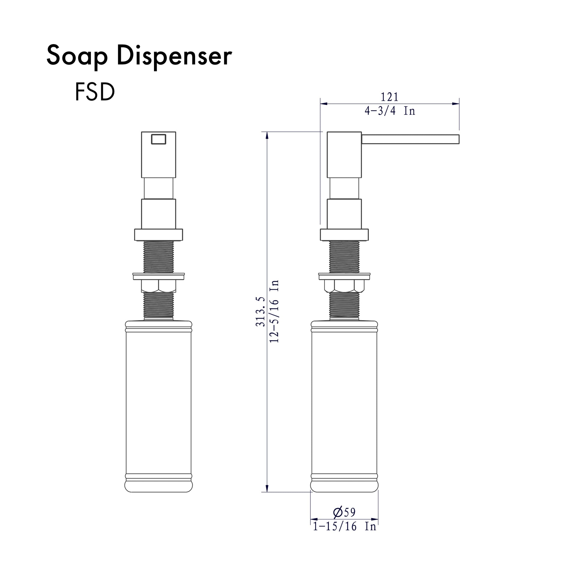 ZLINE Faucet Soap Dispenser in Brushed Nickel (FSD-BN) dimensional diagram.