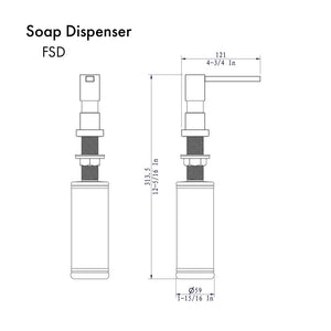 ZLINE Faucet Soap Dispenser in Matte Black (FSD-MB) dimensional diagram.