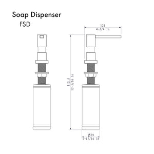 ZLINE Faucet Soap Dispenser in Polished Gold (FSD-PG) dimensional diagram.