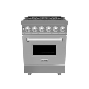 ZLINE 24 in. 2.8 cu. ft. Legacy Dual Fuel Range with 4 Burner Gas Cooktop and Electric Convection Oven in Stainless Steel and White Matte Door (RA-WM-24)