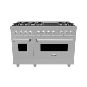ZLINE 48 in. 6.0 cu. ft. Legacy Dual Fuel Range with 7 Burner Gas Cooktop and 2 Electric Ovens in Stainless Steel and Red Matte Doors (RA-RM-48)