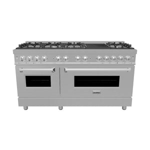ZLINE 60 in. 7.4 cu. ft. Legacy Dual Fuel Range with 9 Burner Gas Cooktop and 2 Electric Convection Ovens in Stainless Steel and Red Gloss Doors (RA-RG-60)