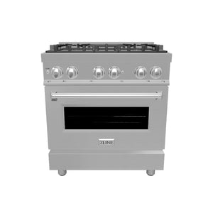 ZLINE 30 in. 4.0 cu. ft. Legacy Dual Fuel Range with 4 Burner Gas Cooktop and Electric Convection Oven in Stainless Steel and Red Matte Door (RA-RM-30)